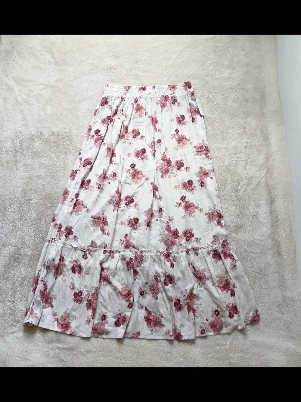Pink Rose White Maxi Skirt with Pink Floral Print